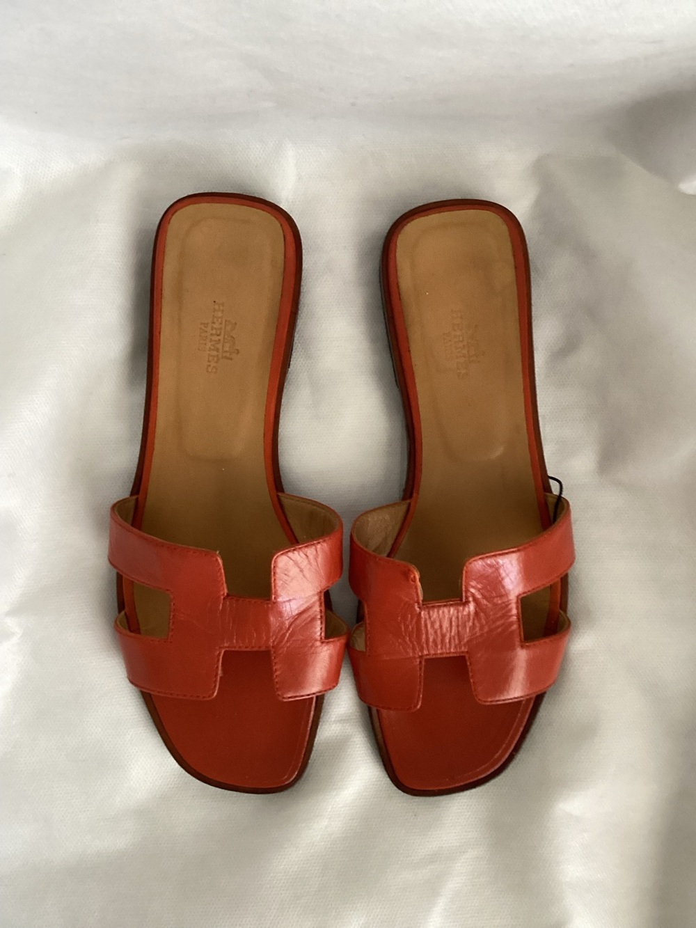 Hermes Oran Leather Slides, Size 7